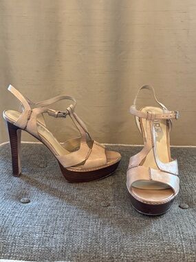 KORS Michael Kors Beige T-Strap Platform Heels